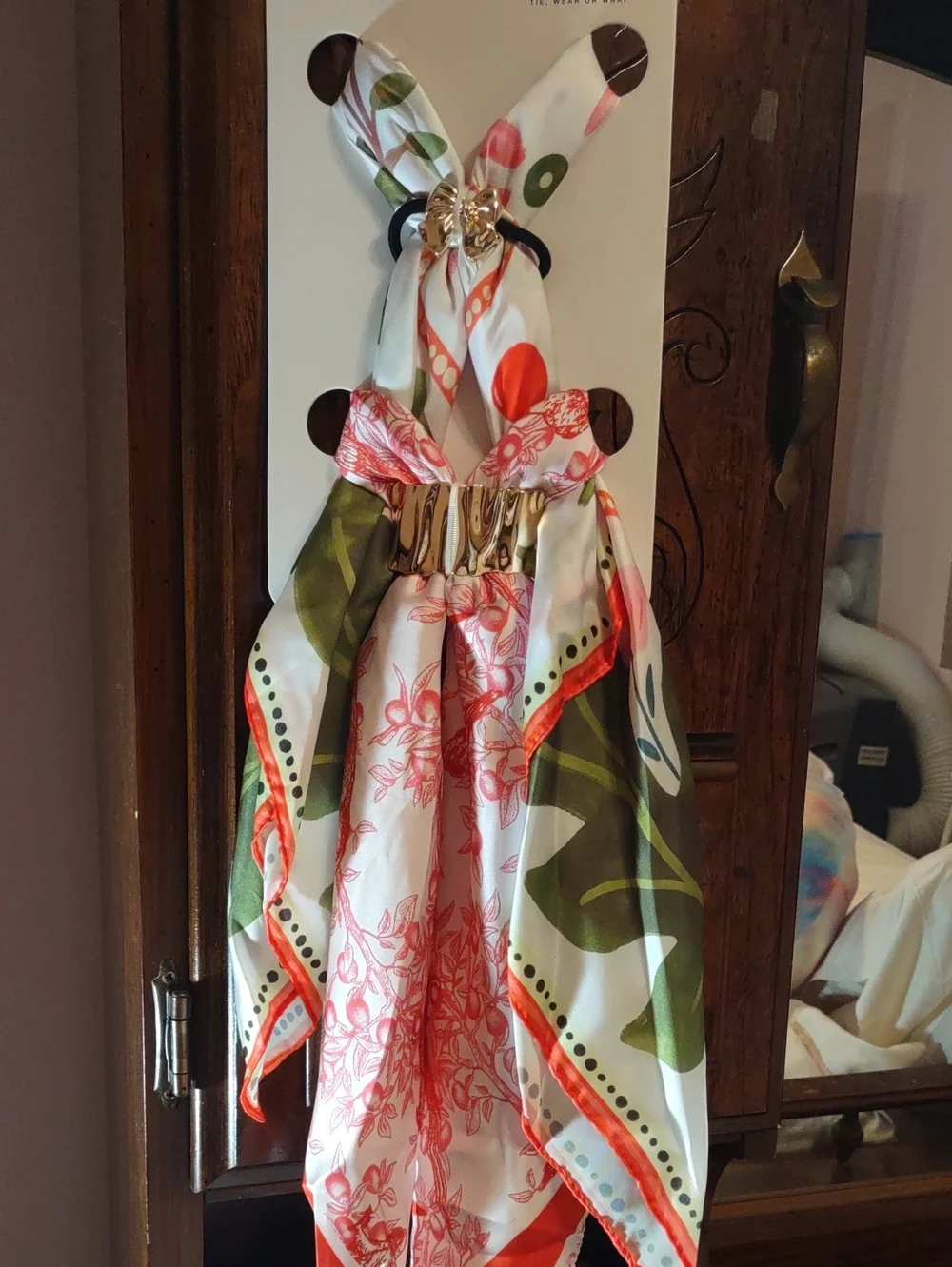 NWTS Rachel Zoe Scarf & Hair Tie Set Tropical Floral Citrus Satin Square Wrap